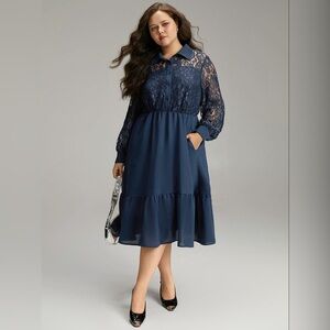 BloomChic Lace Sleeve Ruffle Hem Dress